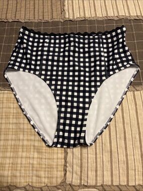 Lime Ricki Black and White Gingham High Waist Bikini Bottoms